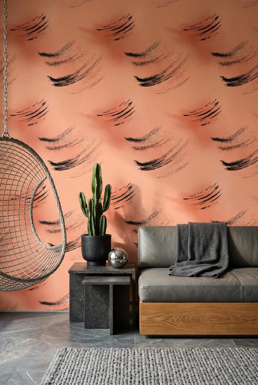 Abstract Brush Stroke Wallpaper Terracotta Modern Art Pattern Contemporary Wall Design