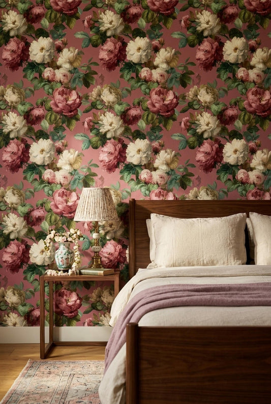 Vintage Floral Wallpaper Romantic Rose Pattern Classic Botanical Wall Decor Cottage Style