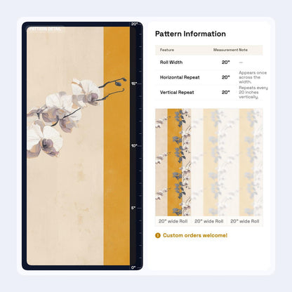 Golden Stripe Orchid Wallpaper Japandi Floral Pattern Neutral Botanical Wall Decor