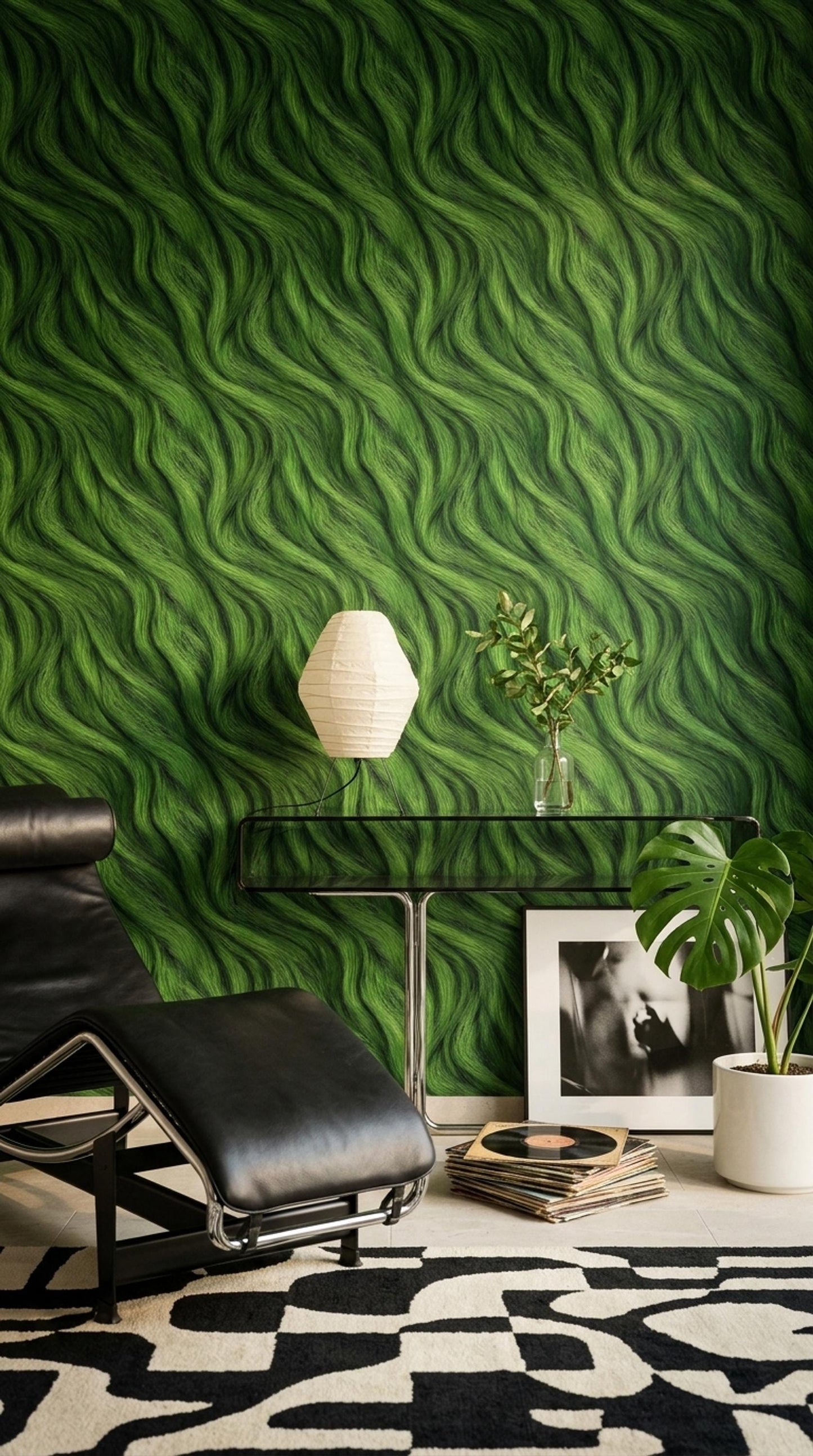 Green Textured Wave Wallpaper Organic Flow Pattern Modern Nature Wall Decor