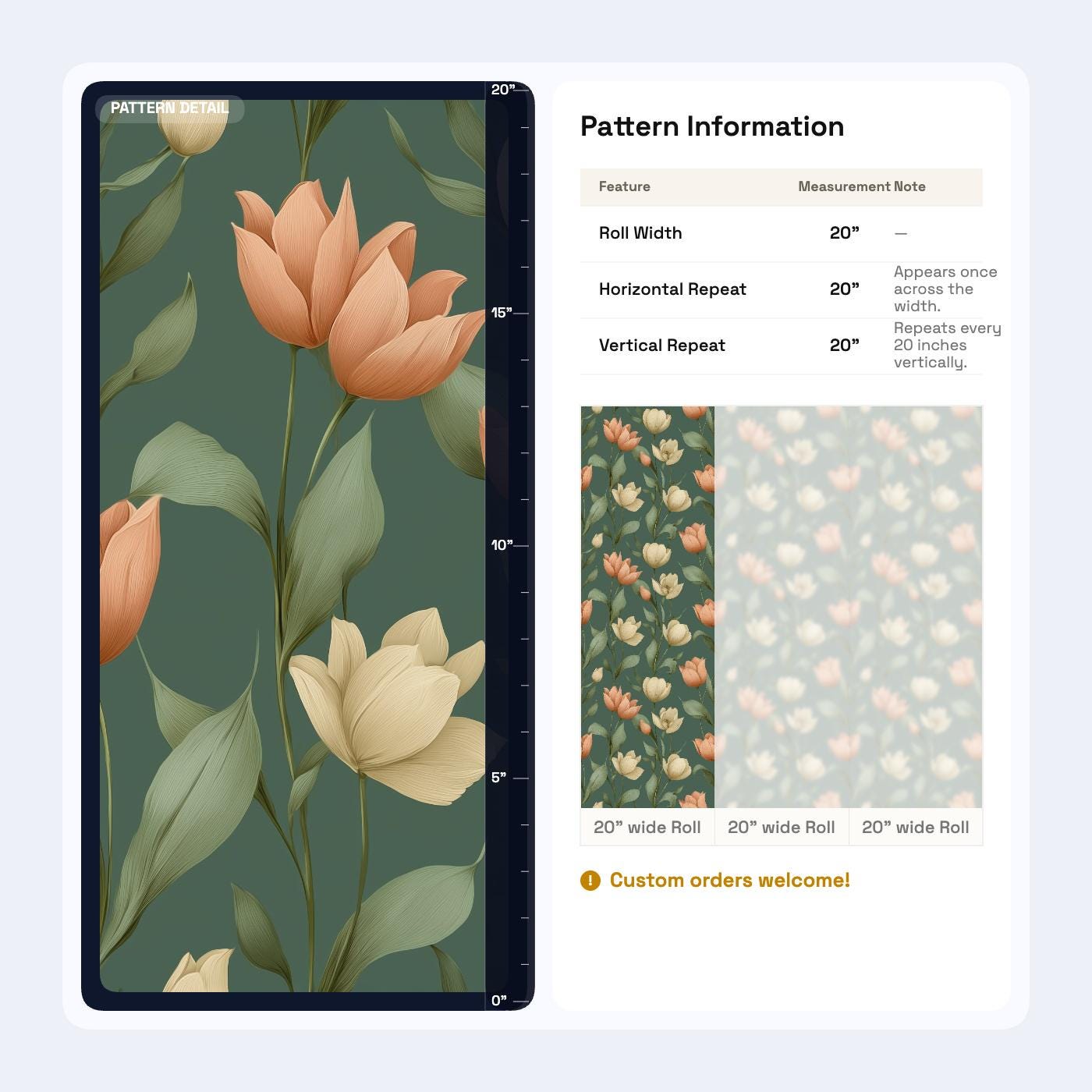 Tulip Pattern Wallpaper Green Floral Wall Design Elegant Botanical Home Decor