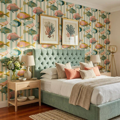 Colorful Fish Wallpaper Coastal Kids Room Pattern Ocean Nursery Wall Decor