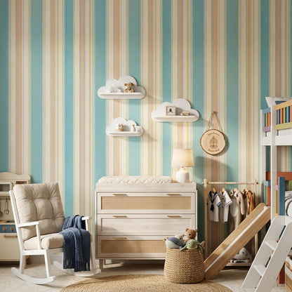 Sky Blue Pinstripe Wallpaper Calm Texture Inspired Modern Classic Wall Pattern