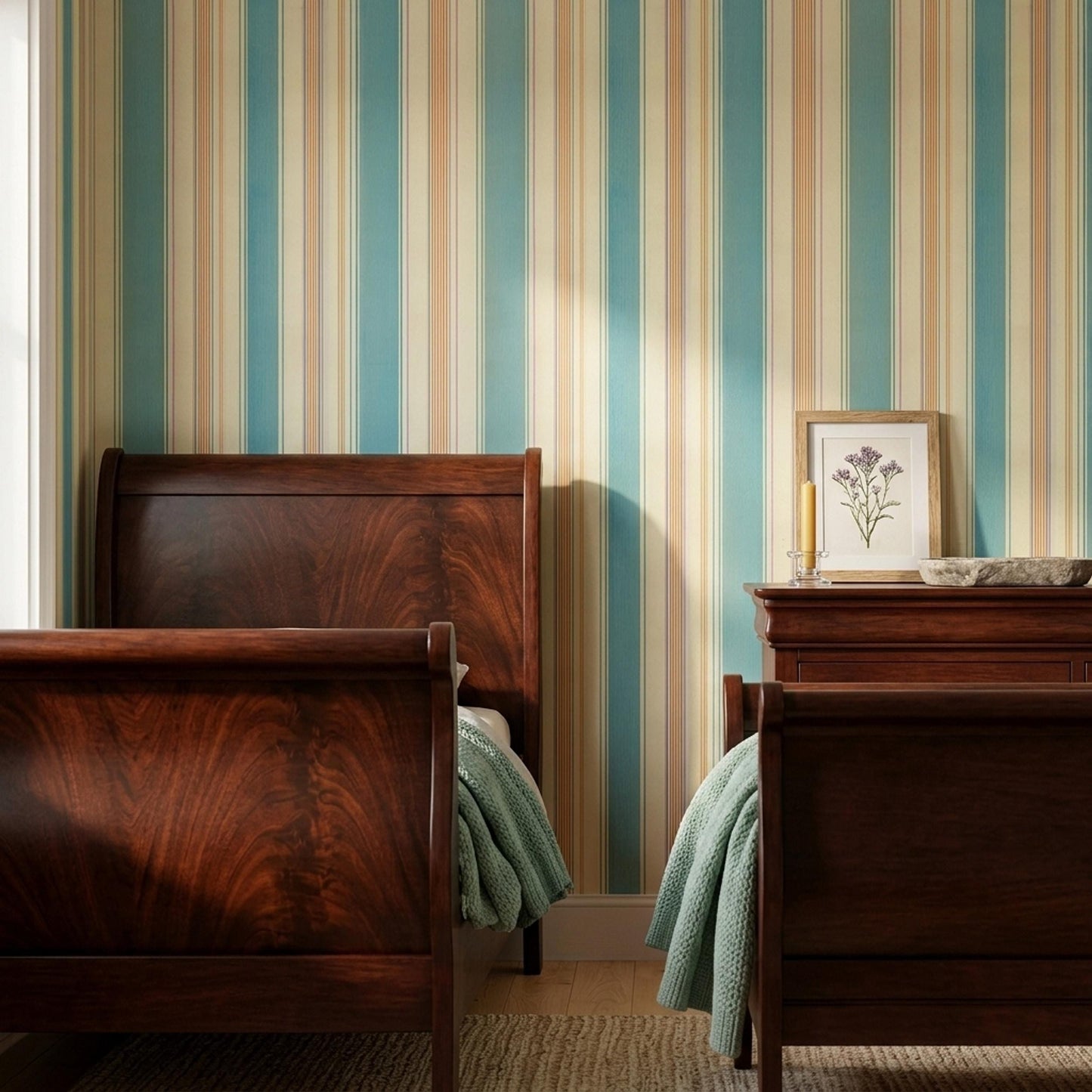 Sky Blue Pinstripe Wallpaper Calm Texture Inspired Modern Classic Wall Pattern