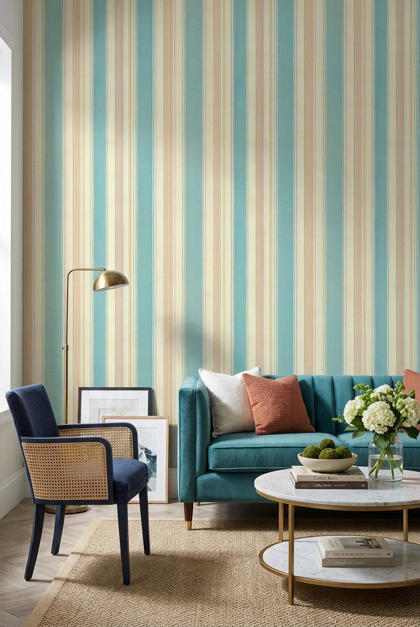 Sky Blue Pinstripe Wallpaper Calm Texture Inspired Modern Classic Wall Pattern