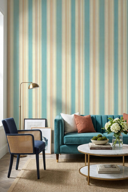 Sky Blue Pinstripe Wallpaper Calm Texture Inspired Modern Classic Wall Pattern