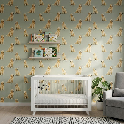 Golden Retriever Pattern Wallpaper Soft Green Dog Lover Wall Design Modern Decor