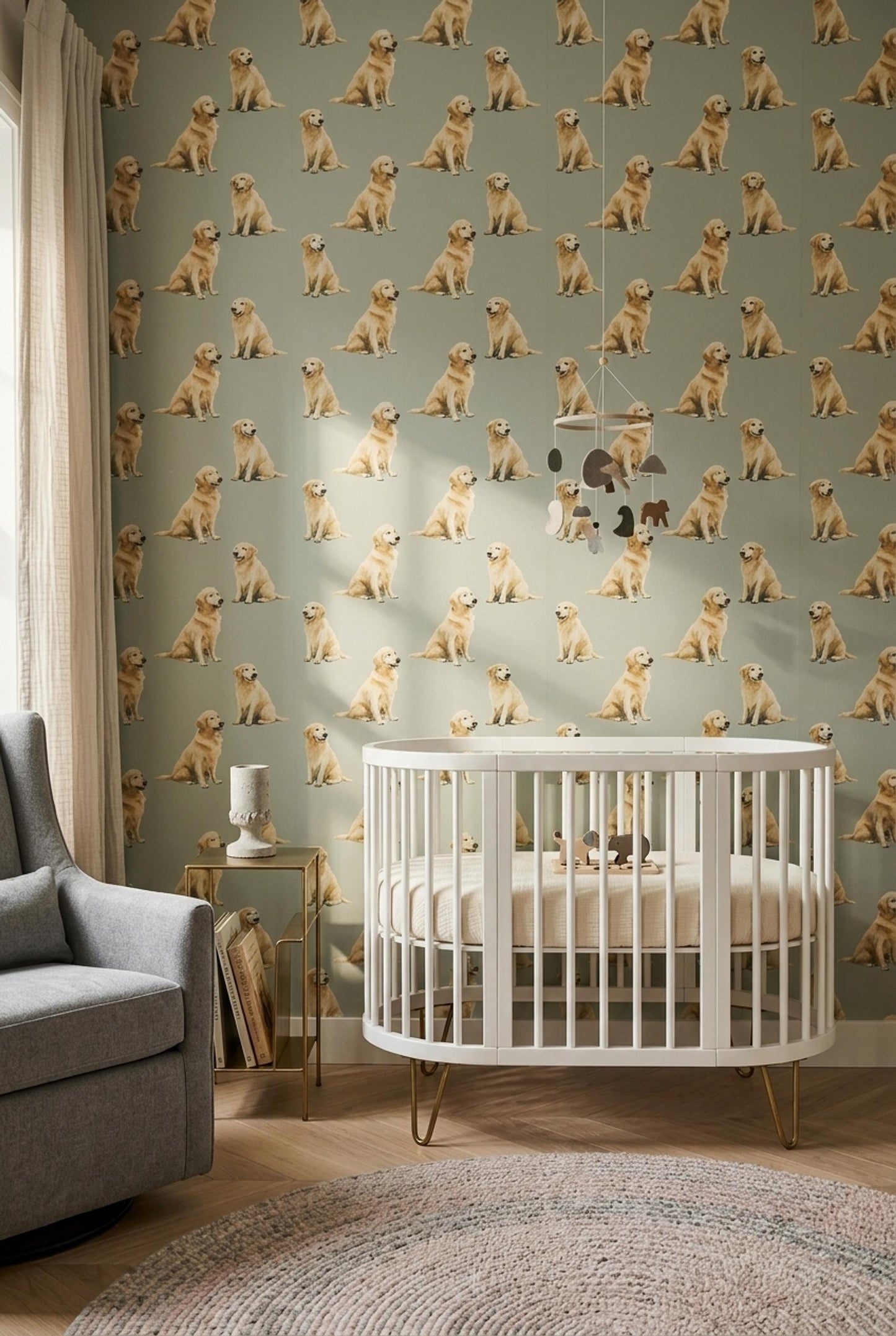 Golden Retriever Pattern Wallpaper Soft Green Dog Lover Wall Design Modern Decor