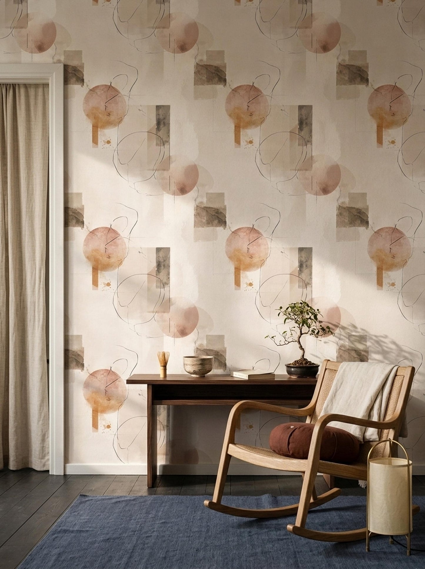 Abstract Neutral Wallpaper Minimal Geometric Shapes Modern Beige Wall Design
