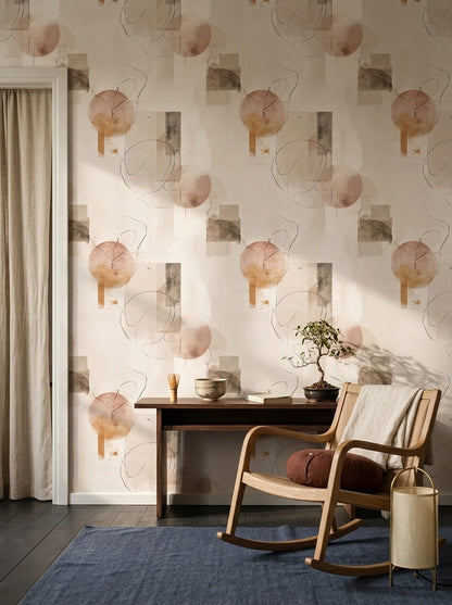 Abstract Neutral Wallpaper Minimal Geometric Shapes Modern Beige Wall Design