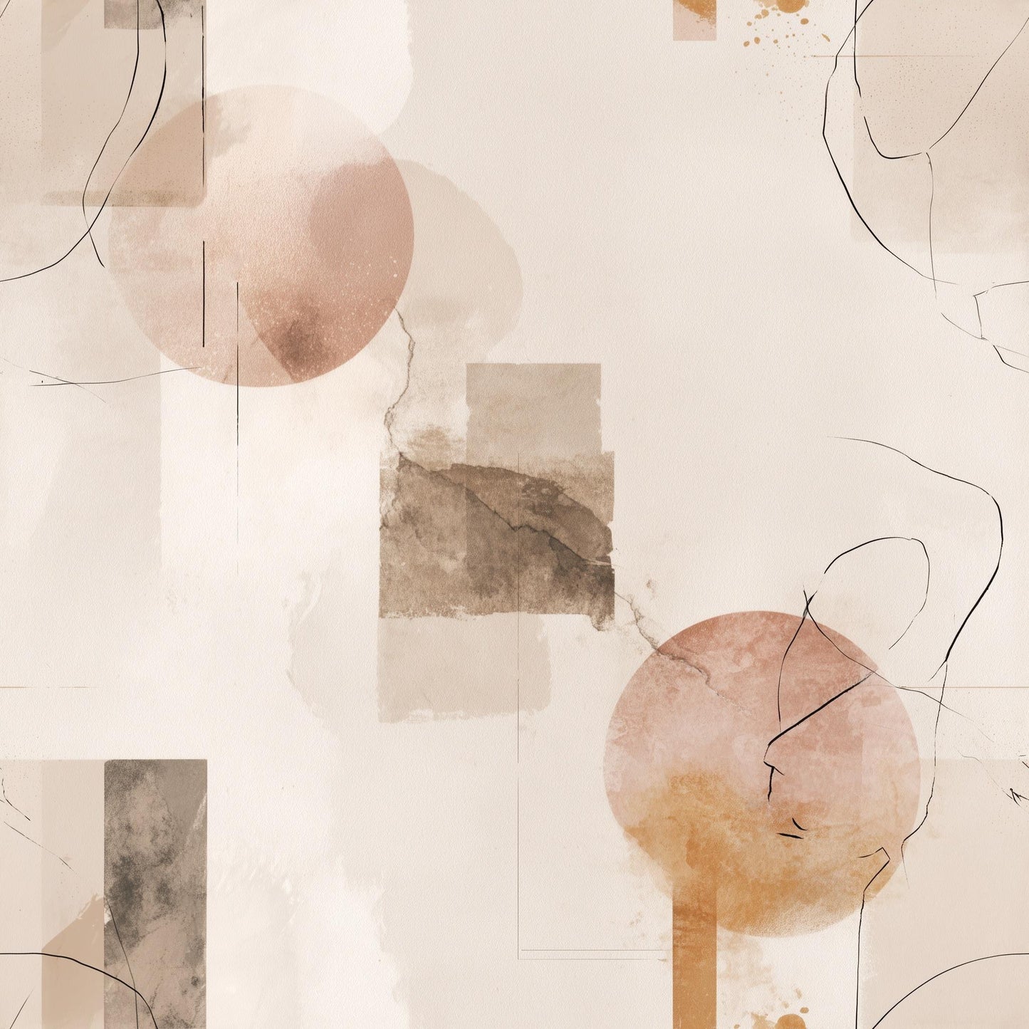 Abstract Neutral Wallpaper Minimal Geometric Shapes Modern Beige Wall Design