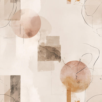 Abstract Neutral Wallpaper Minimal Geometric Shapes Modern Beige Wall Design