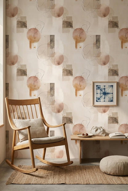 Abstract Neutral Wallpaper Minimal Geometric Shapes Modern Beige Wall Design
