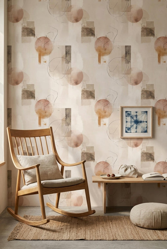 Abstract Neutral Wallpaper Minimal Geometric Shapes Modern Beige Wall Design