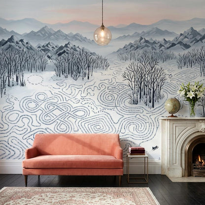 Winter Mountain Wallpaper Mural, Snow Landscape Wall Decor, Scenic Forest Wall Art