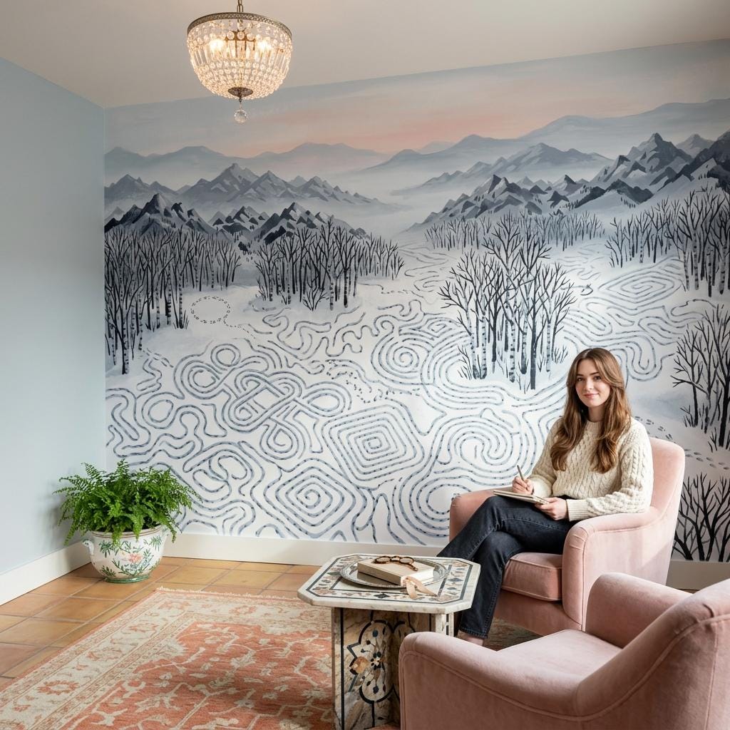 Winter Mountain Wallpaper Mural, Snow Landscape Wall Decor, Scenic Forest Wall Art