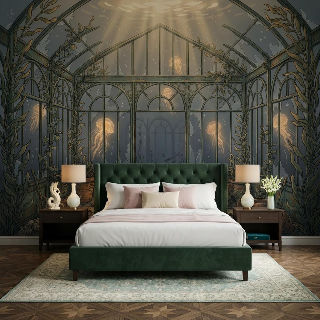 Underwater Wallpaper Mural, Ocean Jellyfish Wall Art, Artistic Nature Wall Decor