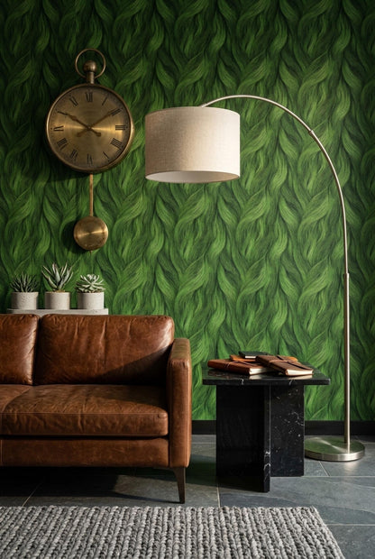 Emerald Flow Wallpaper Abstract Organic Texture Green Wave Pattern Modern Wall Design