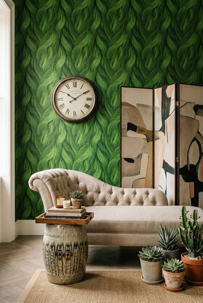 Emerald Flow Wallpaper Abstract Organic Texture Green Wave Pattern Modern Wall Design