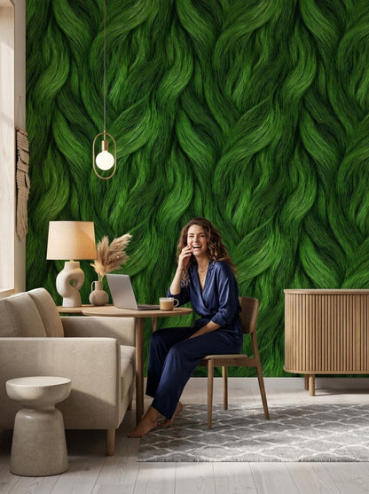 Emerald Flow Wallpaper Abstract Organic Texture Green Wave Pattern Modern Wall Design