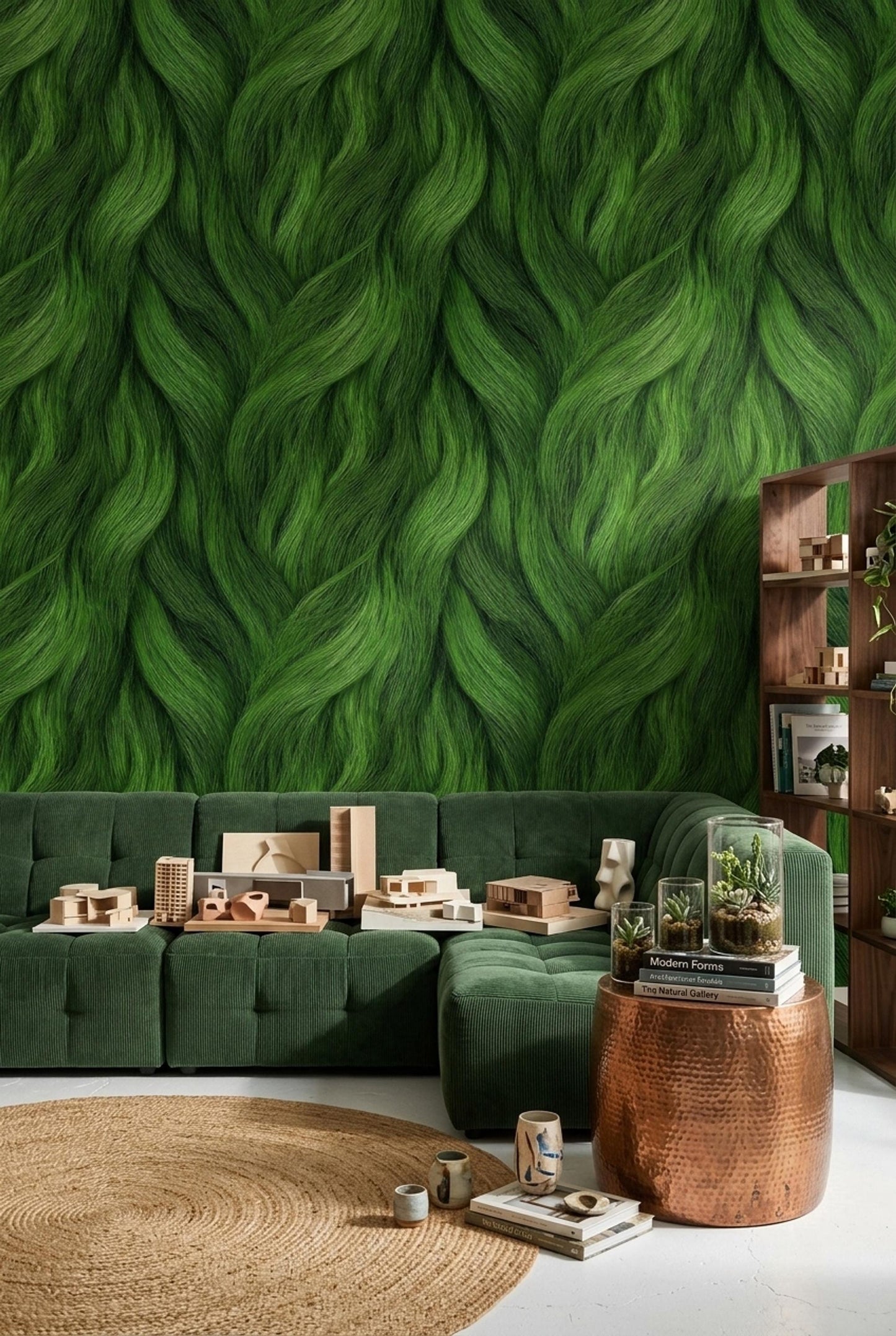 Emerald Flow Wallpaper Abstract Organic Texture Green Wave Pattern Modern Wall Design