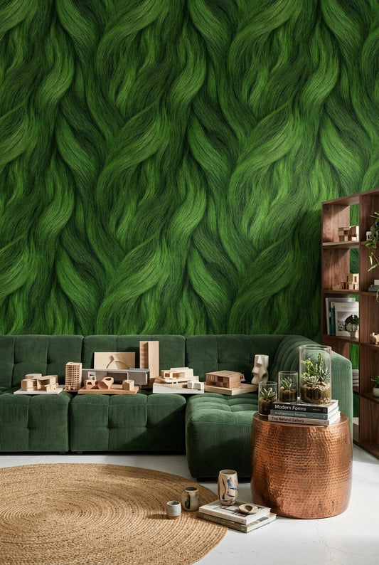 Emerald Flow Wallpaper Abstract Organic Texture Green Wave Pattern Modern Wall Design