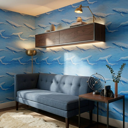 Blue Whale Wallpaper Ocean Art Brush Texture Marine Pattern Coastal Wall Decor