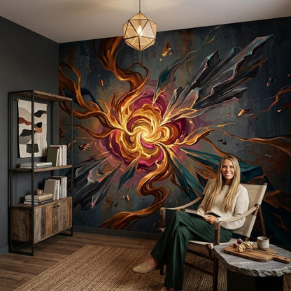 Abstract Explosion Wallpaper Mural, Modern Art Wall Decor, Bold Statement Wall Design