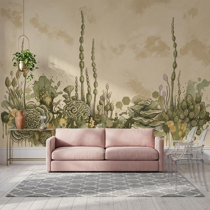 Organic Landscape Wallpaper Mural, Artistic Nature Scene Wall Art, Modern Earth Tone Wall Decor