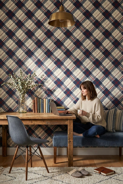 Classic Plaid Wallpaper Rustic Tartan Pattern Farmhouse Check Wall Decor Neutral