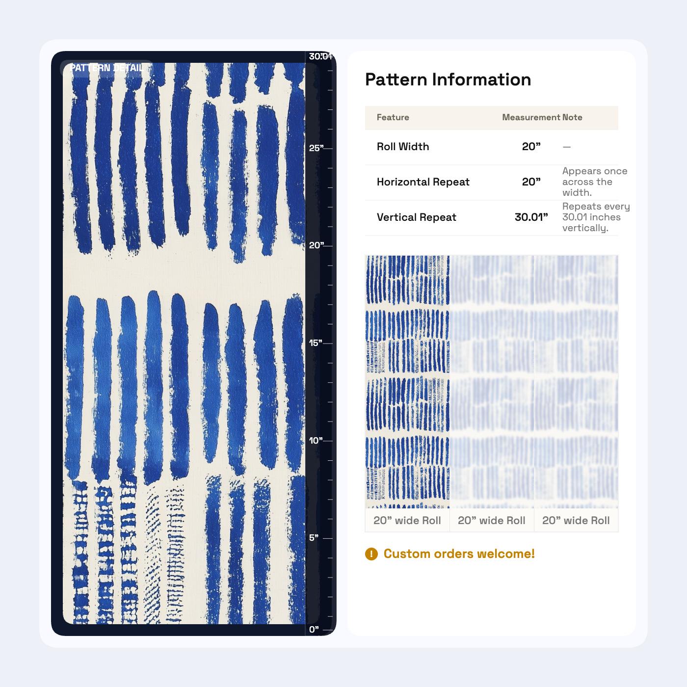 Indigo Rhythm Stripe Wallpaper Blue Brushstroke Pattern Modern Coastal Boho Wall Decor
