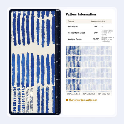Indigo Rhythm Stripe Wallpaper Blue Brushstroke Pattern Modern Coastal Boho Wall Decor
