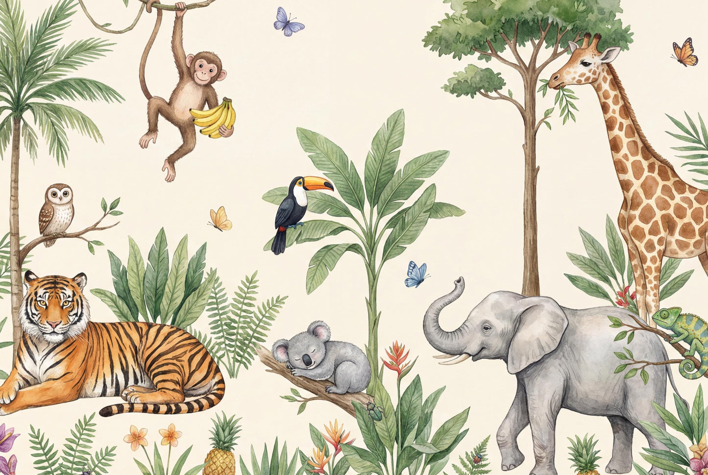 Storybook Safari Wall Mural Kids Jungle Scene Animal Nursery Decor Adventure Theme