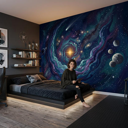 Galaxy Vortex Wallpaper Mural, Cosmic Space Wall Art, Universe Theme Wall Decor