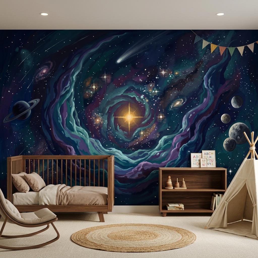 Galaxy Vortex Wallpaper Mural, Cosmic Space Wall Art, Universe Theme Wall Decor