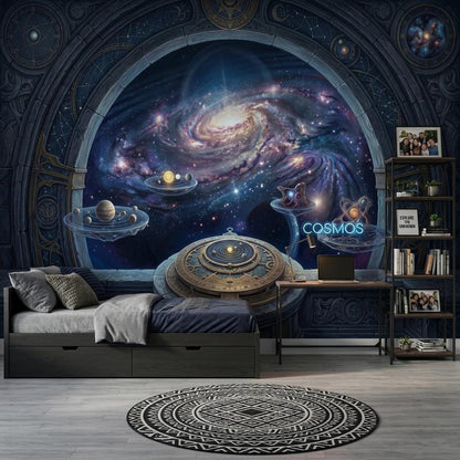 Cosmic Portal Wallpaper Mural, Galaxy Window Wall Art, Celestial Observatory Wall Decor
