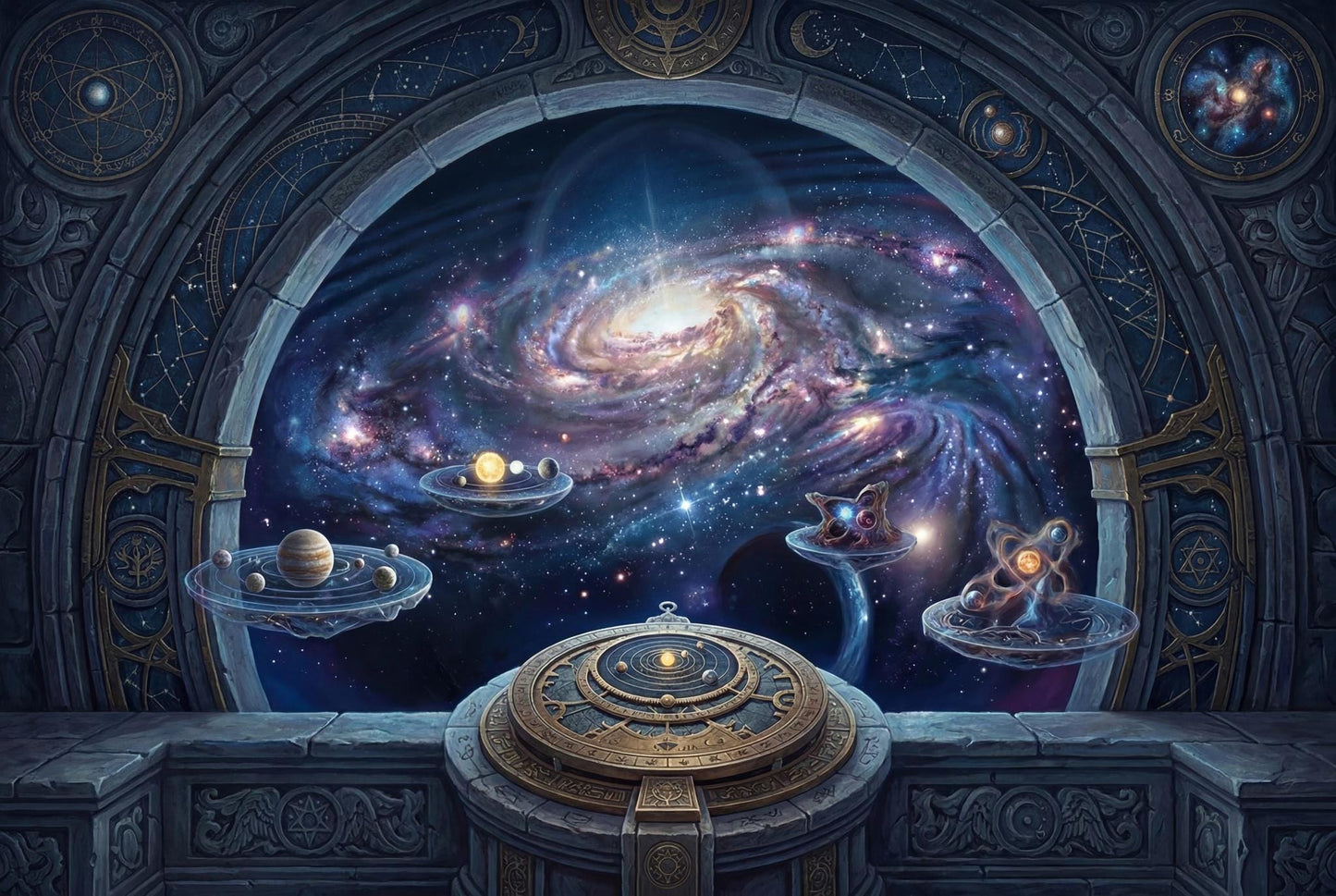 Cosmic Portal Wallpaper Mural, Galaxy Window Wall Art, Celestial Observatory Wall Decor