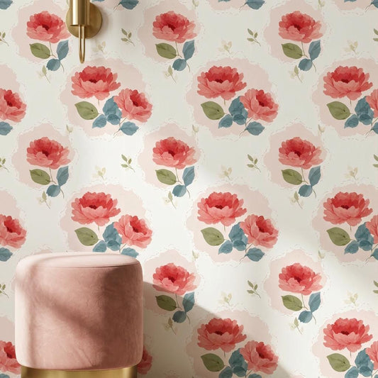 Blush Peony Pattern Wallpaper Soft Floral Repeat Design Romantic Wall Decor