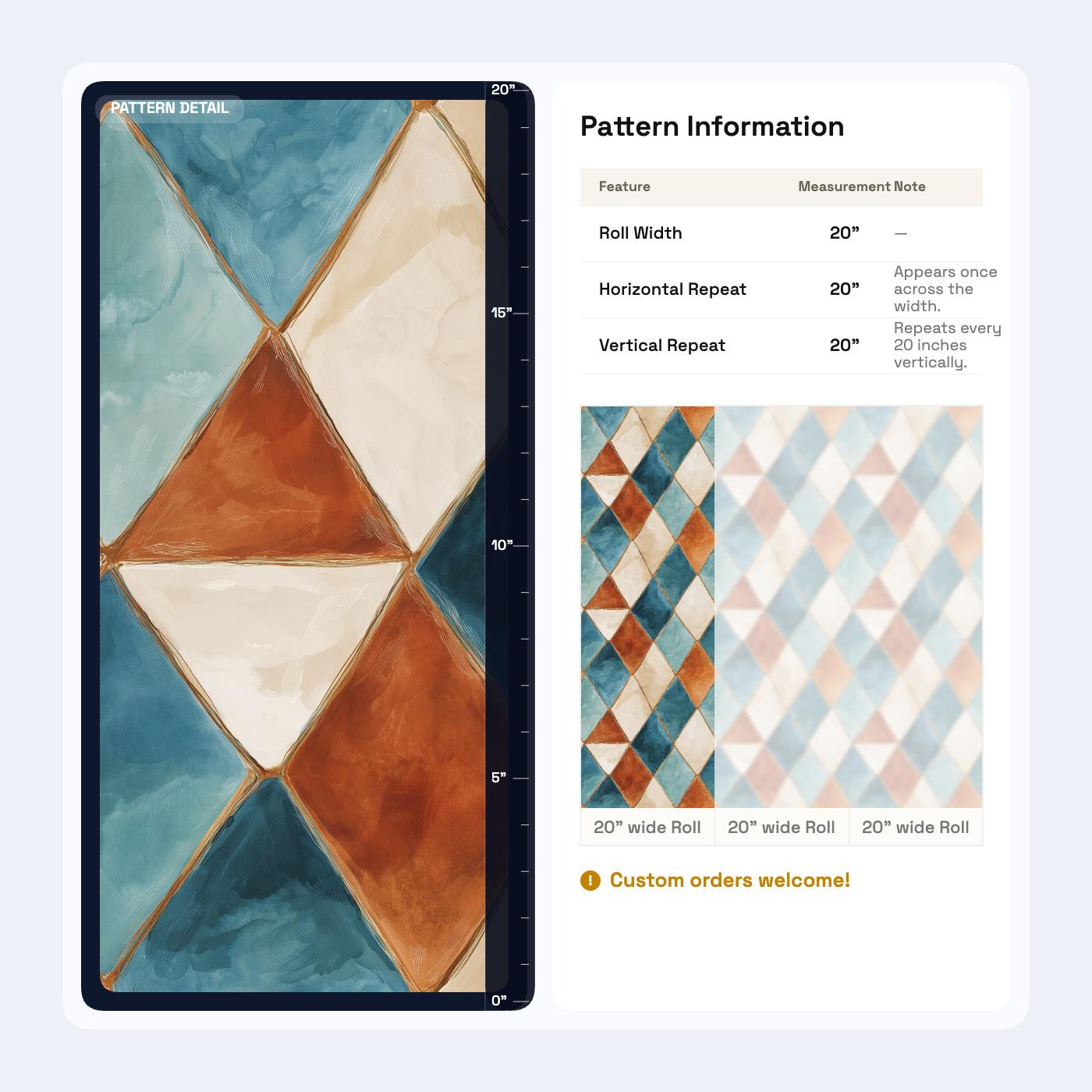 Diamond Pattern Wallpaper, Watercolor Geometric Wall Decor, Modern Retro Wall Design