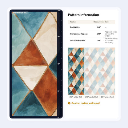 Diamond Pattern Wallpaper, Watercolor Geometric Wall Decor, Modern Retro Wall Design