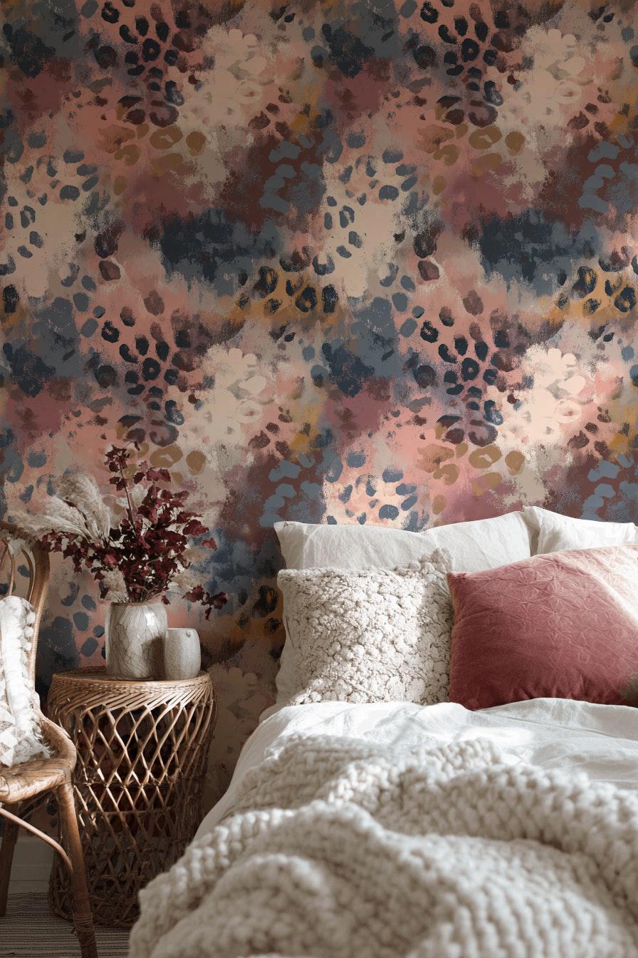 Abstract Painted Pattern Wallpaper, Modern Organic Wall Decor, Luxury Bedroom Interior Design