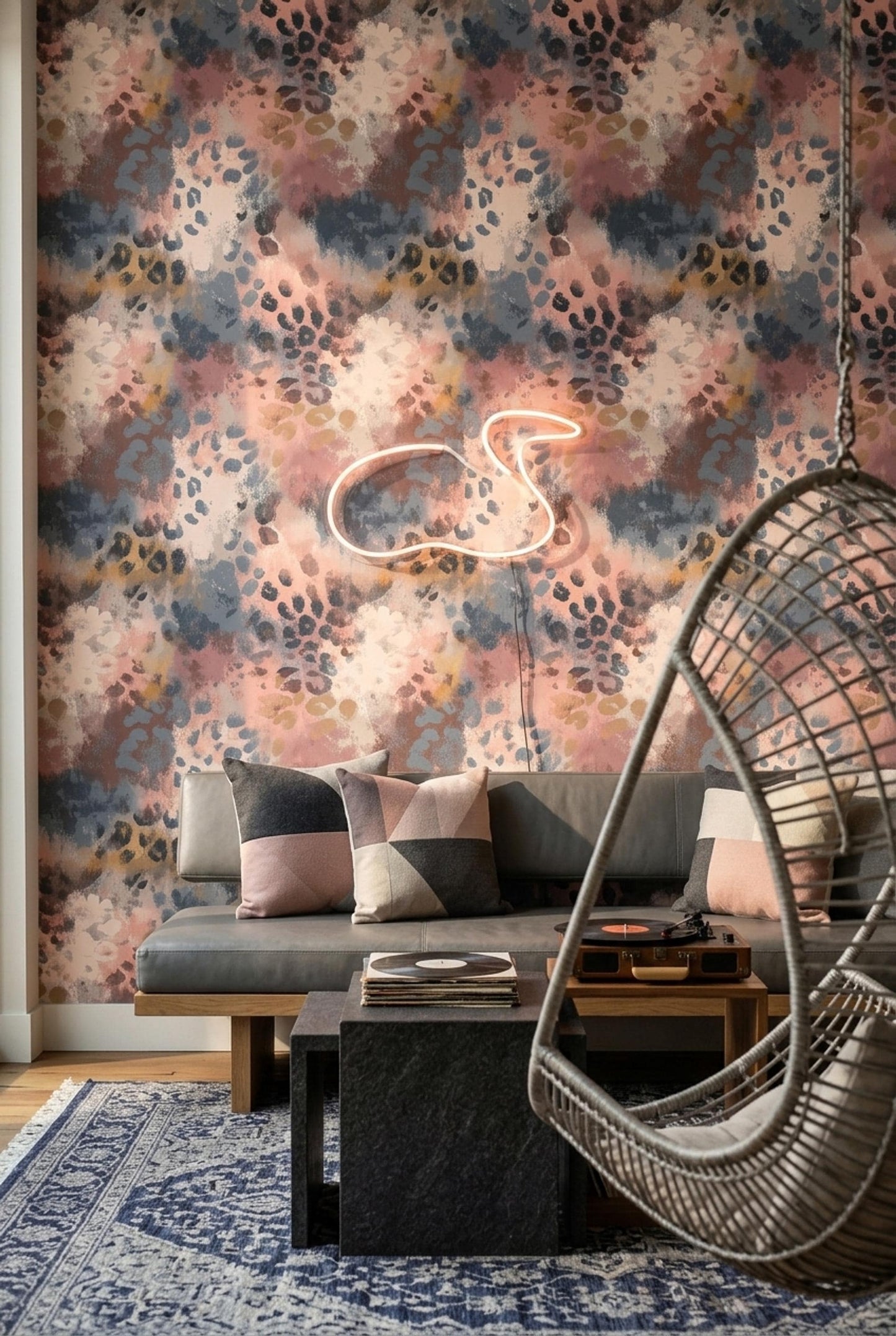 Abstract Painted Pattern Wallpaper, Modern Organic Wall Decor, Luxury Bedroom Interior Design