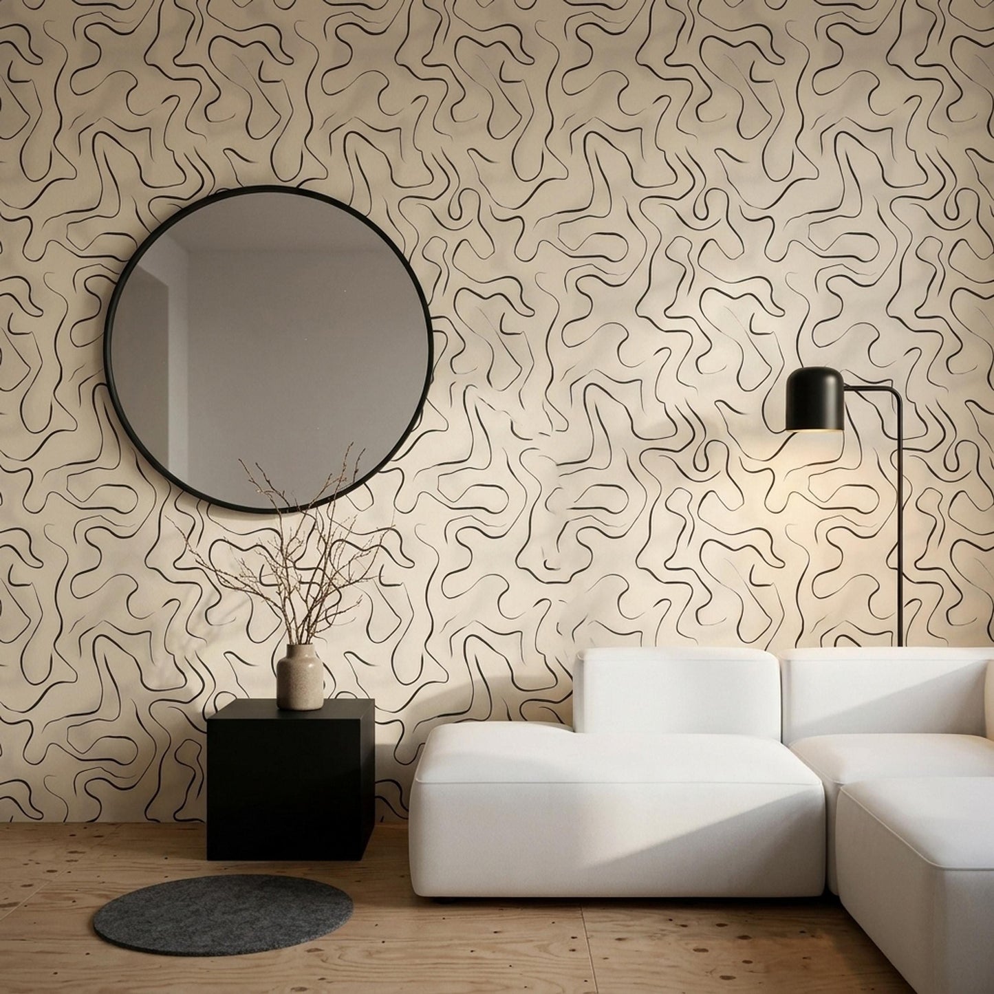 Minimal Abstract Line Wallpaper, Neutral Japandi Decor, Modern Organic Wall Art Design