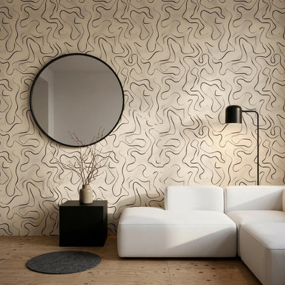 Minimal Abstract Line Wallpaper, Neutral Japandi Decor, Modern Organic Wall Art Design