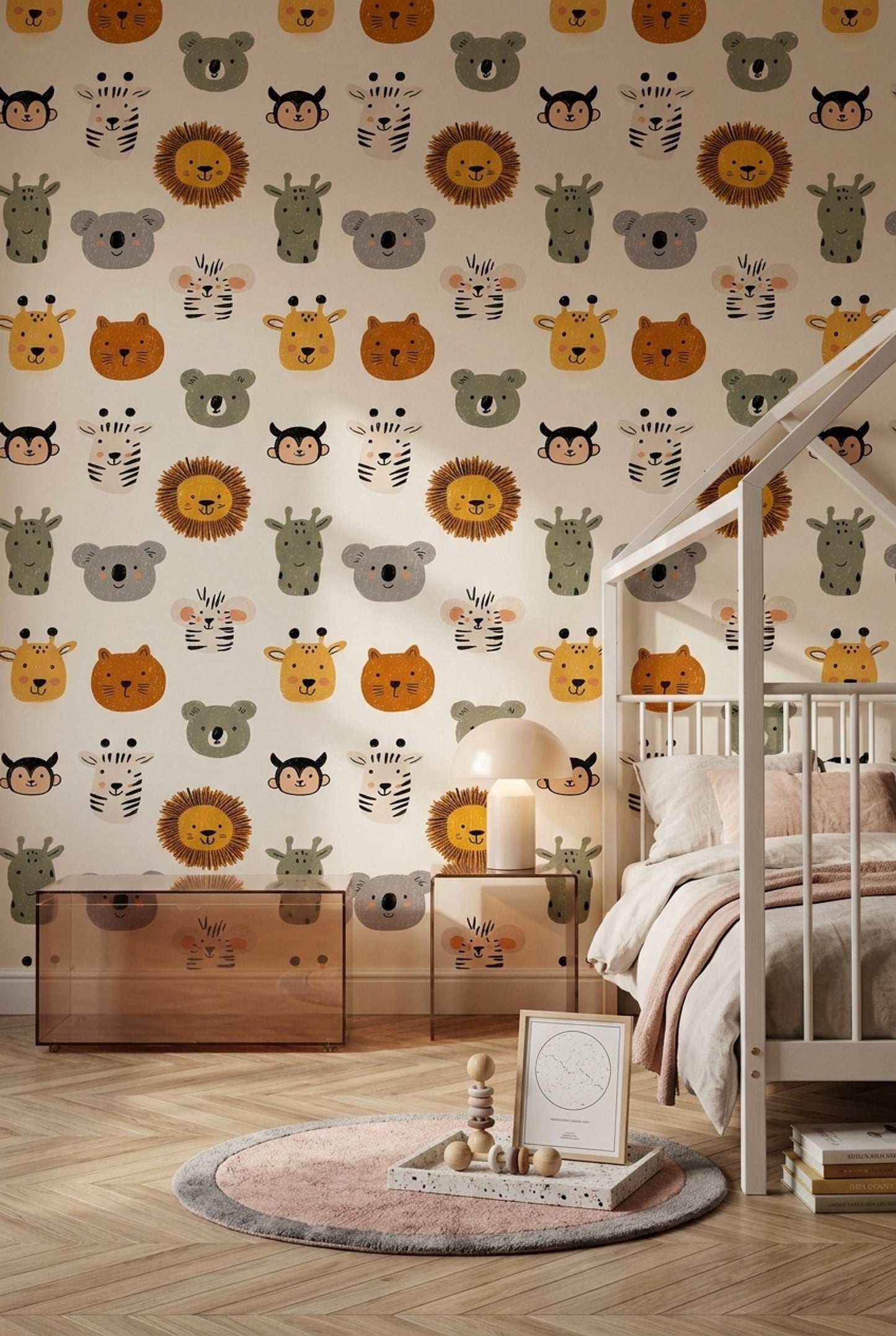 Kids Animal Wallpaper Safari Pattern Jungle Theme Wall Decor Playful Cartoon Design