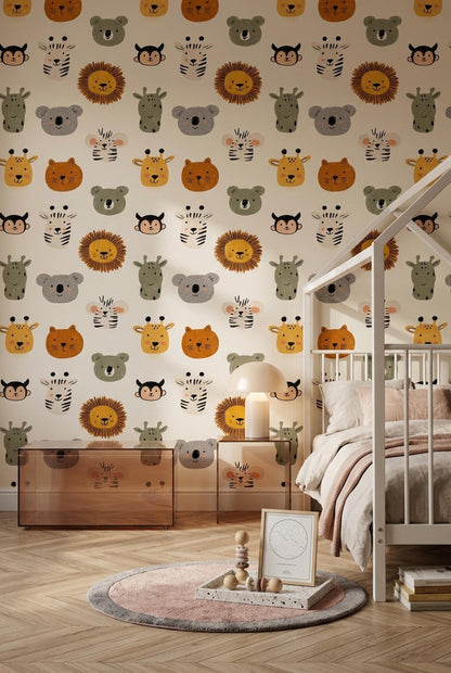 Kids Animal Wallpaper Safari Pattern Jungle Theme Wall Decor Playful Cartoon Design