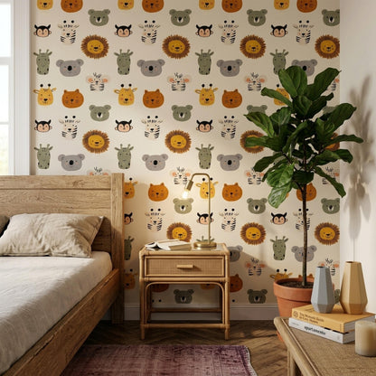 Kids Animal Wallpaper Safari Pattern Jungle Theme Wall Decor Playful Cartoon Design
