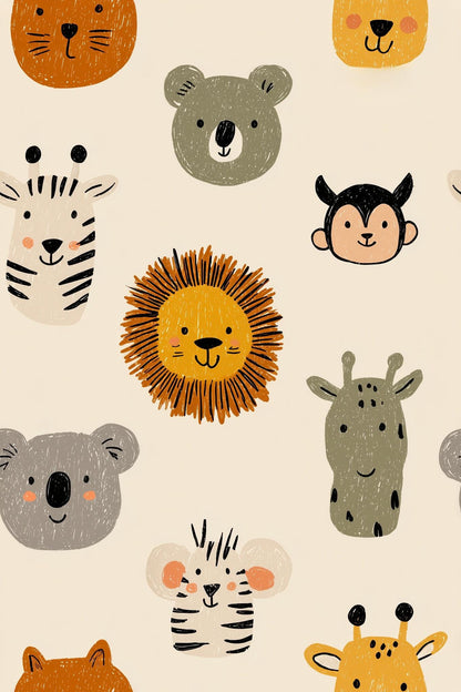 Kids Animal Wallpaper Safari Pattern Jungle Theme Wall Decor Playful Cartoon Design