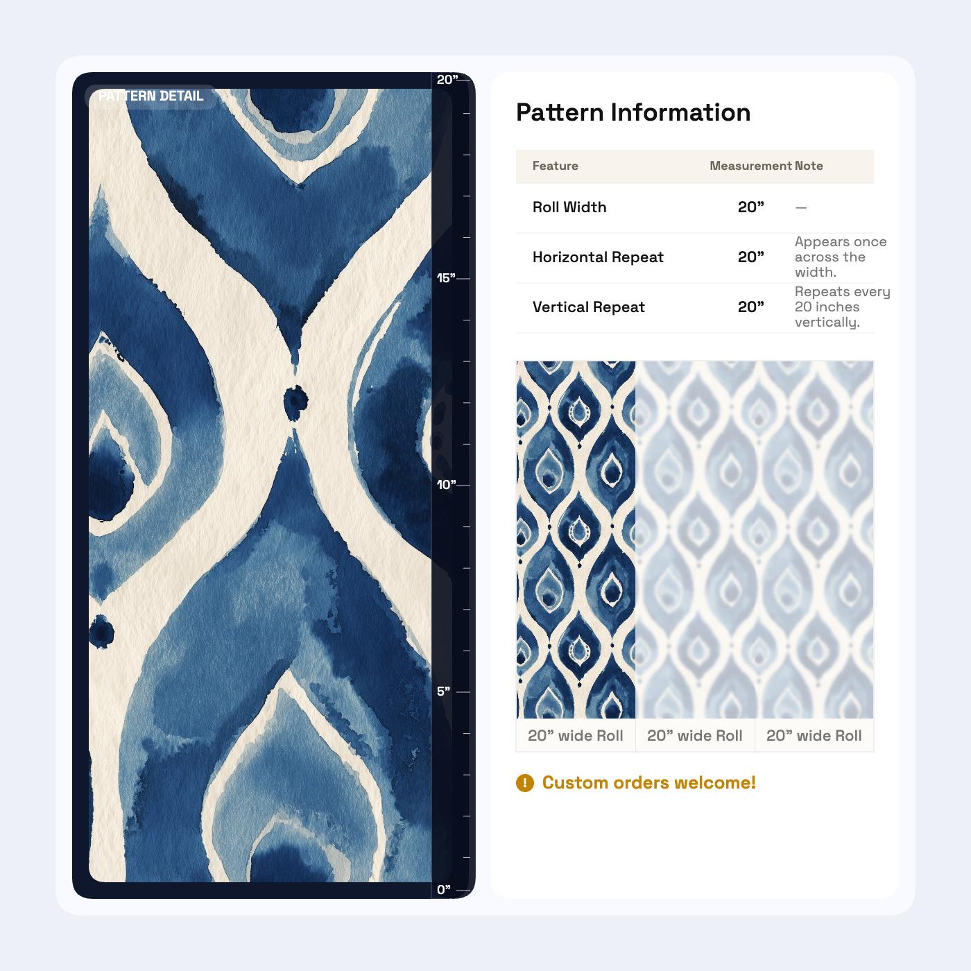 Blue Ikat Watercolor Wallpaper Boho Geometric Pattern Modern Artistic Wall Decor Design