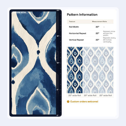 Blue Ikat Watercolor Wallpaper Boho Geometric Pattern Modern Artistic Wall Decor Design
